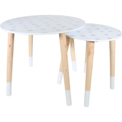 Lot de 2 Tables Enfant "Flocon" 48cm Blanc & Beige (1/3)