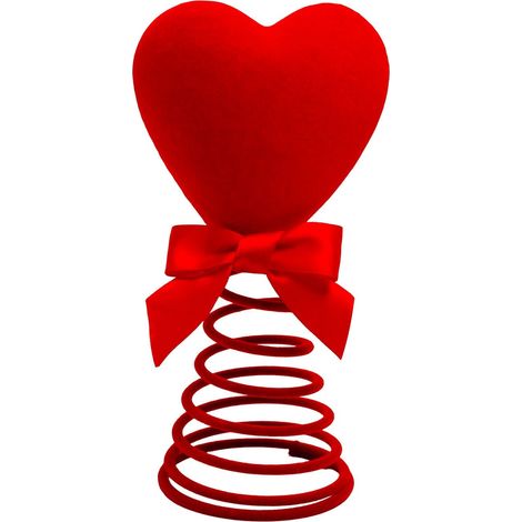 Coeur - Sommet D Arbre - Flocage Velours - Paillettes Rouges - Pour Décoration Intérieure - Arbre De Noël Ou Événement Festif - 1 Pièce (1/5)