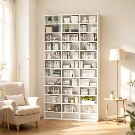 Estantería para CD con baldas ajustables, 102 x 23,5 x 195 cm, blanco HAVRYA (1/5)
