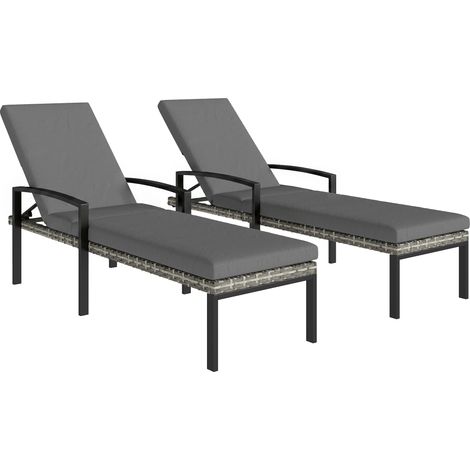 Lot de 2 Bains de Soleil en Résine Tressée Transats de Jardin Dossier Réglable 5 Positions Gris - PANGIVO (1/5)