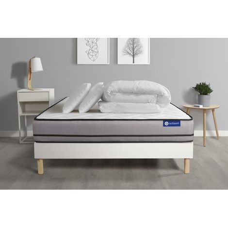 Ensemble matelas sommier Actimemo night 160 x 200 cm 2 oreillers et couette Mémoire de forme - Couleur : Blanc (1/5)