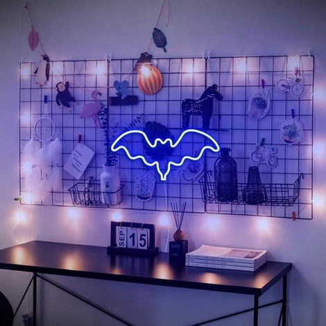 Enseigne lumineuse néon chauve-souris Halloween, alimentée par batterie USB, idéale pour la décoration murale d'une chambre, d'un bar ou d'une fête. Cadeau idéal pour les enfants. (1/5)