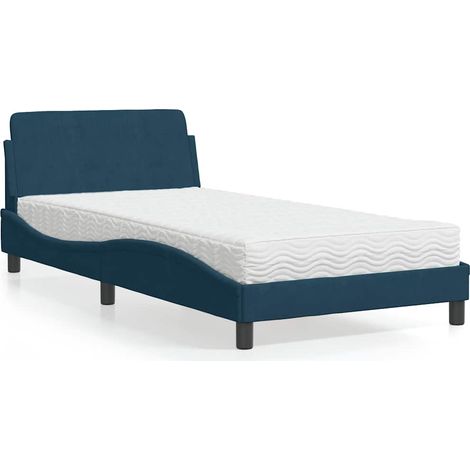 Lit simple Lit adulte Lit avec matelas Dover bleu 100x200 cm velours (1/5)