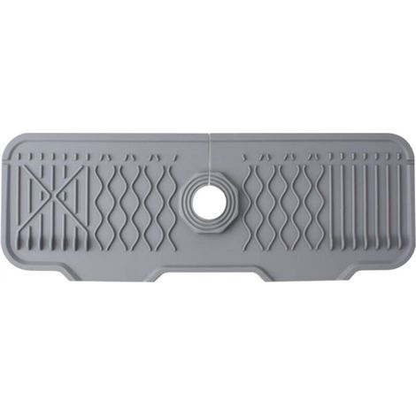 Silicone tap mat, splash guard for sink tap, drip tray for handle taps, sink mat for kitchen and bathroom countertop (grey, 43 cm) (1/4)