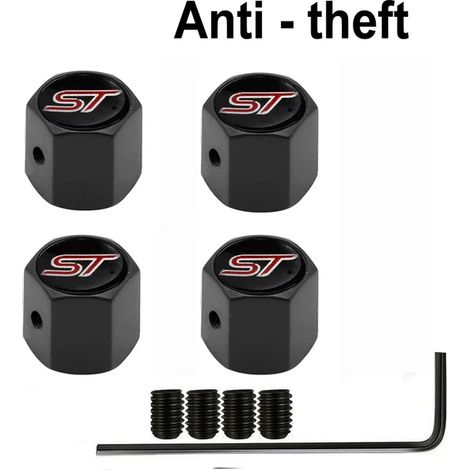 (ST - Noir) Lot de 4 bouchons de valve antivol pour pneus de voitures, camions et motos. Bouchon de valve à doigt central, joint étanche à la poussière et fermeture hermétique. (1/5)
