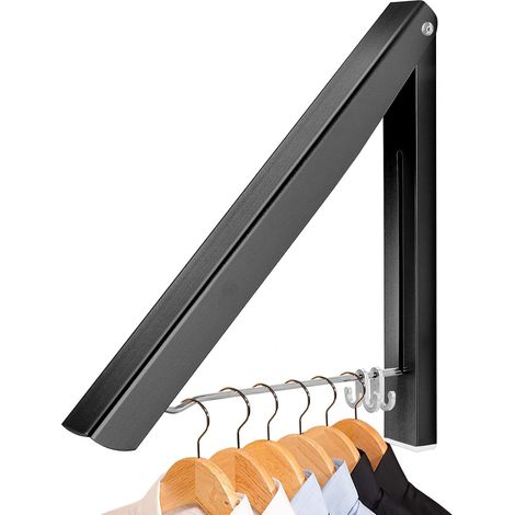 Folding Wall Mounted Clothes Hanger(Black), Retractable Clothes Organizer Rail Space Saving for Laundry, Living Room, Bedroom, Bathroom, Balcony (1/5)
