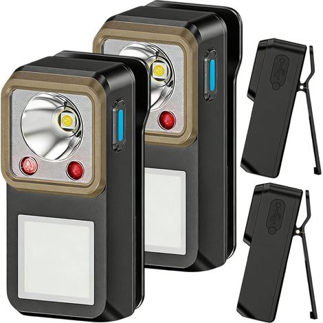Lot de 2 mini lampes de poche EDC à clipser, rechargeables, 1200 lumens, mains libres avec détecteur de mouvement, six modes d'éclairage, lampes de poche magnétiques pour camping, signalisation