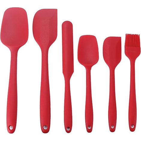 Spatule Silicone Cuisine Lot de 6, Ustensiles de Cuisine en Silicone Alimentaire, Maryse Patisserie Resistante a la Chaleur, Spatule Cuisine Flexible pour Melanger et Cuire, Rouge (1/5)