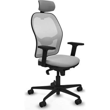 Jorquera sincro malla blanca similpiel gris claro brazos 2D base nailon cabecero 2D ruedas 65mm nailon (1/5)
