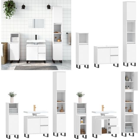 3-tlg. Badmöbel-Set Weiß Holzwerkstoff - Badezimmermöbel - Badmöbel-Set - Holzwerkstoff - Weißer Schrank - Badschränke - Home & Living (1/5)