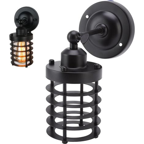 Applique da parete per interni, lampada da parete con gabbia in metallo dal design industriale, lampada vintage con attacco E27 per camera da letto, corridoio, soggiorno, 85-250V (1/5)