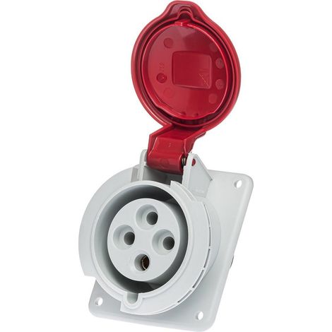 IDE – Prise femelle 3P+T 32A étanche IP44/IP67 – Montage encastré sur coffret – Protection contre projections d'eau – 380V (1/5)