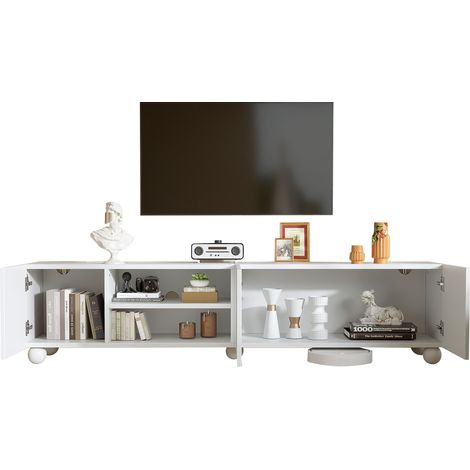 Meuble TV de 200 cm,avec LED,TV Lowboard Moderne pour Le Salon,200 x 40 x 44 cm,Blanc (1/5)