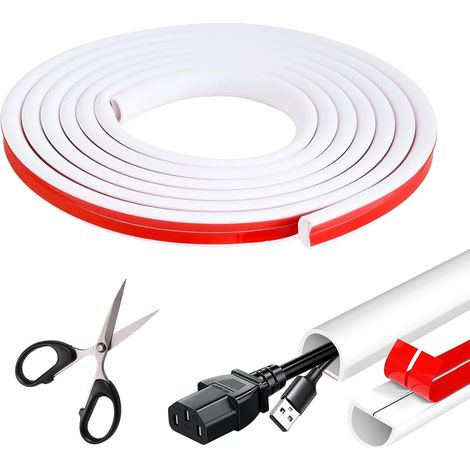 Cache Cable Goulotte Auto-Adhésif 1.5m Goulotte Câble pour Cacher 1 Fil  Mini Goulotte Passe Cable Flexible Cache Fil Electrique pour Fils au Sol Mural, 15 mm (W) x 10 mm (H) - Blanc (1/5)
