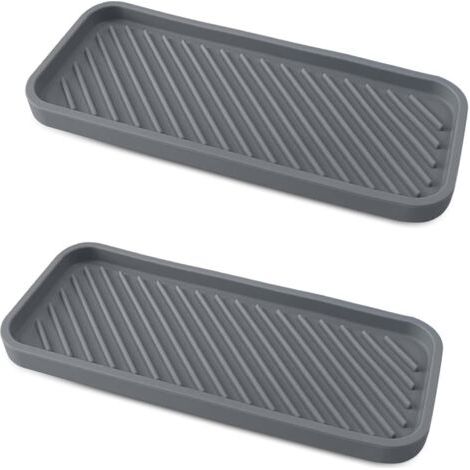 QORVA-Lot de 2 porte-éponges en silicone épais pour évier de cuisine et salle de bain, distributeur de savon, brosse à récurer, gris (1/5)