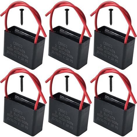 Lot de 6 Condensateurs CBB61 450V 3,5 µF AC 50/60 Hz Climatiseur Ventilateur Moteur Condensateur de Marche Démarrage pour Ventilateur de Plafond, Hotte (1/5)