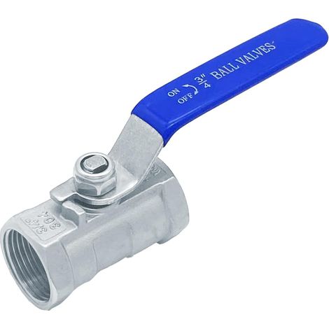1 Vanne à bille, filetage intérieur 3/4", acier inoxydable 304, poignée bleue, pour eau, huile (1/5)
