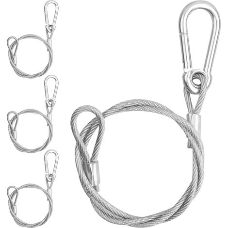 Câble Sécurité - Lot de 4 - Acier Inoxydable - Charge 100kg - Éclairage Scène DJ - 5mm x 1m (1/5)