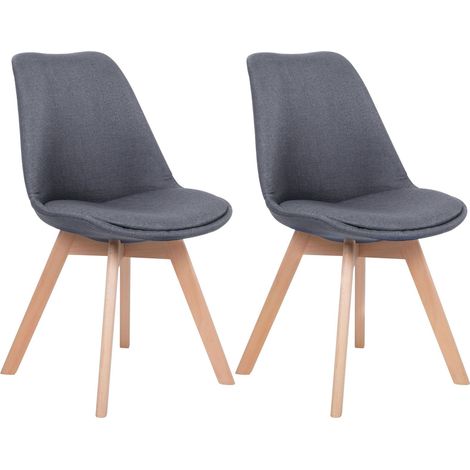 Lot de 2 Chaises en Tissu et Bois de Hêtre pour Salle à Manger Bleu Foncé Dakota (1/5)
