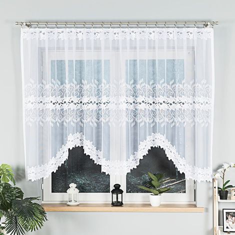 BASTIA - Cortina jacquard confeccionada con corte en la parte inferior - 320x140 cm - blanco (1/5)