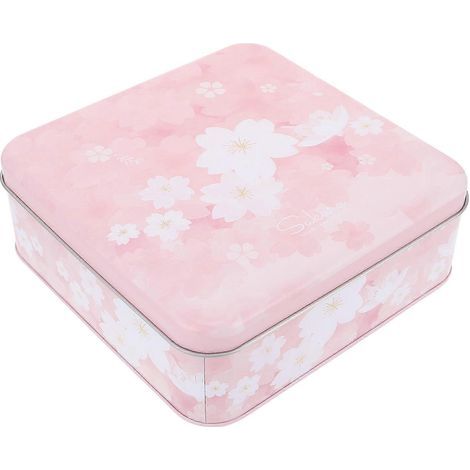 Boîtes carrées en fer-blanc, adorables bocaux à bonbons, boîtes à biscuits à motif floral (1 pièce)-17X17X6.5CM-Pink (1/2)