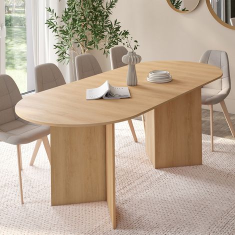 MARTHE mesa de comedor oval extensible 6-10 personas efecto madera de haya 160-200 cm