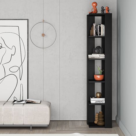 Decortie Nati Modern Corner Corner Bookcase Display Tall 161cm - Black Bute