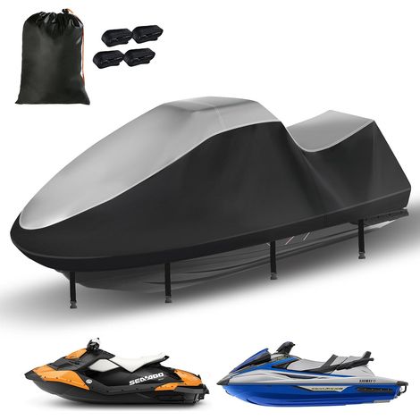 420D Waterproof Protective Tarpaulin - Nano-Silver Coating - UV Resistant - Universal Jet Ski Accessory with 2 Air Vents - Waterproof Strips (Silver Black, XL: 292-305 cm) (1/5)