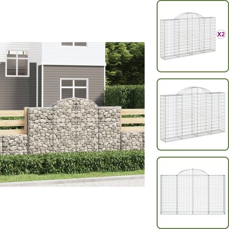 Gabionen mit Hochbogen 2 Stk. 200x30x120/140cm Verzinktes Eisen - Gabionen - Gartendeko - Gartenzubehör - Zaun - Sichtschutz (1/5)