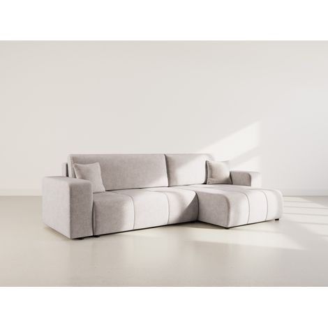 Nicole - canapé d'angle réversible 5 places convertible avec coffre en tissu - gris clair (1/5)