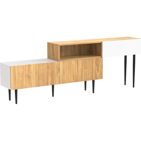 Mueble TV modular ajustable de MDF y aglomerado blanco efecto madera MODENUIT (1/5)