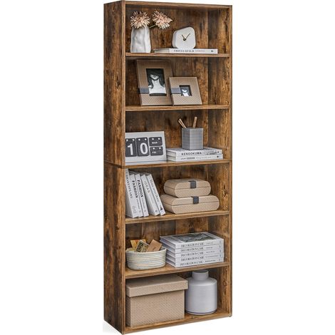 Bibliothèque, Étagère À Livres À 6 Niveaux, Meuble De Rangement, Étagère D’exposition Avec Compartiments Ouverts, Étagères De Rangement Réglables, Pour Salon, Bureau, Marron Rustique (1/5)