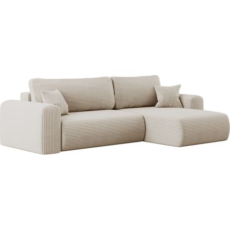 Ecksofa mit Schlaffunktion und Stauraum für Bettzeug, L-förmiges Sofa, Capri Stoff Poso Ecru Rechts (1/5)