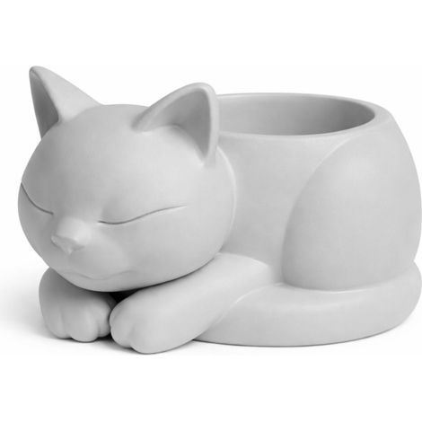 Pot de fleurs chat endormi, gris, cache-pot décoratif pour plantes grasses et cactus (1/3)