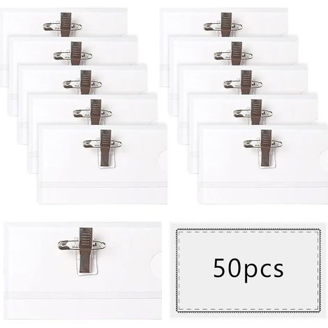 50 Pièces Badge Personnalisable Badge Personnalisé Badge Plastique Avec Clip Et Épingle PVC Transparent Pochette D'Identité Avec Des Étiquettes D'Insertion Blanches (9 x 5.6cm) (1/5)
