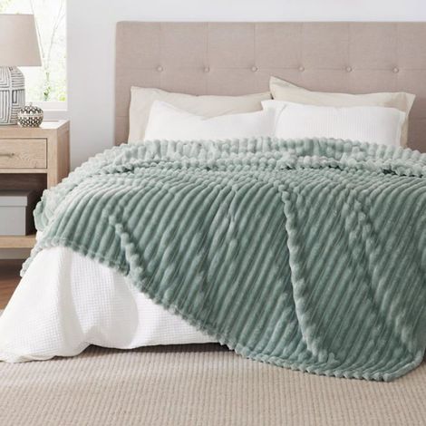 Plaid - - Couverture en velours côtelé épais - Jadéite - 240x220cm (1/5)