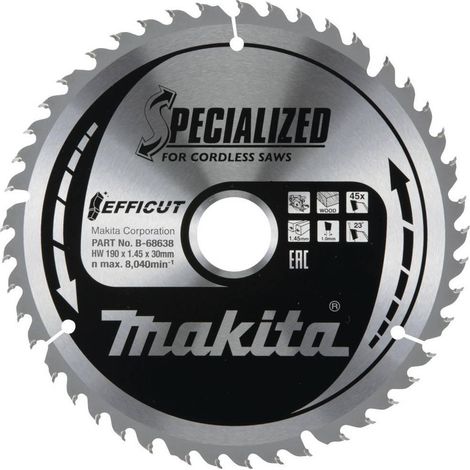 Makita - Disco de sierra para madera 190x30 mm, 45 dientes B-68638