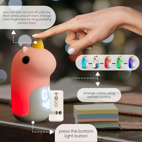 Veilleuse rechargeable en forme de licorne pour chambre d'enfant avec réveil (1/3)
