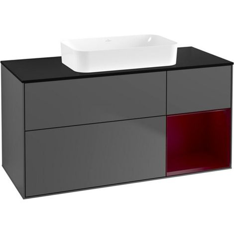 V&B Waschtischunterschrank Wandbeleuchtung Finion 120x60 cm, Reg re Peony, Anthracite matt (1/2)