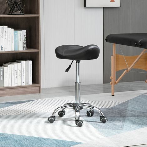 Rollhocker 48x48x54-69 cm en similicuir noir, facile à monter, pour salon et massage FloraGrace (1/5)