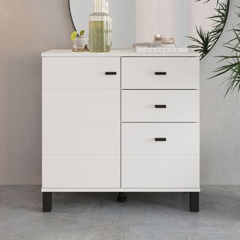 Credenza Ollant, Aparador 3 Cajones, 2 Estantes, Puerta Batiente, Corredera, 77x35x78h cm Blanco Mate (1/5)