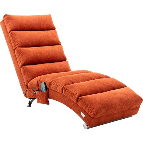 Chaise longue masajeante moderna de lino naranja con vibración y bolsillo lateral (1/5)