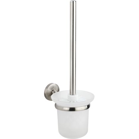 WENKO Brosse WC murale Cuba, Brosse WC suspendue, Brosse WC noire, Zinc inox - Verre Satiné, 11,5x35x15 cm, Mat (1/3)