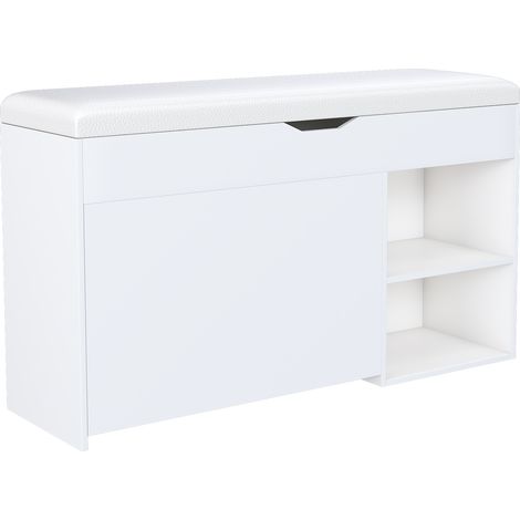 Weiße Schuhbank mit aufklappbarem Stauraum aus MDF 100 x 30 x 52 cm (1/5)