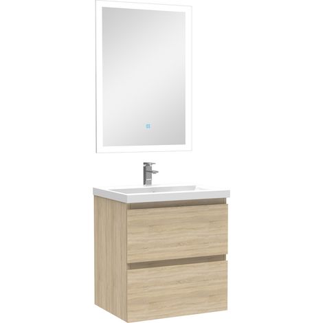 Ensemble meuble simple vasque 50cm avec miroir lumineux Chêne Wotan