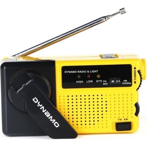 AM/FM-Radio mit LED-Beleuchtung und Mini-Kurbelradio mit manueller Ladefunktion, Notfallradio für den Außenbereich, Gelb
