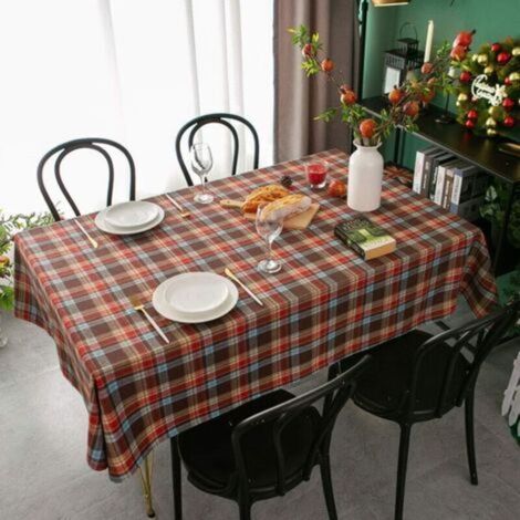 Nappe - Coton Lin - 100 x 140 cm - Motif Rétro Carreaux - Pour Table Basse Cuisine Jardin - 1 Pièce (1/5)