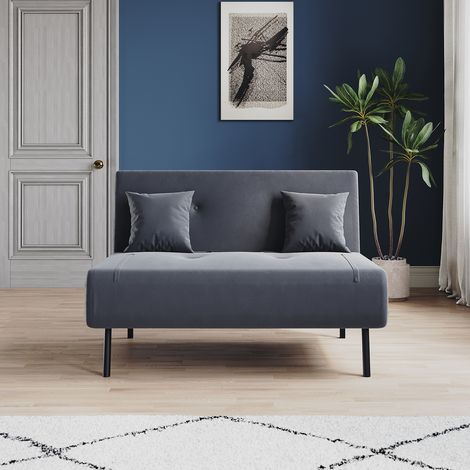 SONNI Schlafsofa mit 3-Fach-Faltdesign, Eisenbeinen, Verstecktem Reißverschluss, 6-Stufiger Rückenlehne und 2 Kissen, Dunkelgrau (1/5)