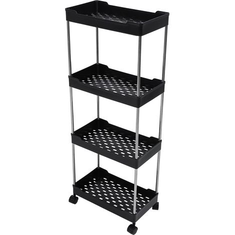 4-Tier Stainless Steel PP Rolling Cart with Wheels for Organizing the Living Room, Kitchen, and Bathroom (1/5)