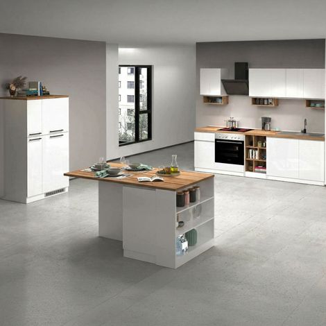 Dmora - Cucina completa Baptiste, Set da cucina modulabile, Cucina componibile con più elementi, 100% Made in Italy, Bianco lucido e Rovere, con imballo rinforzato